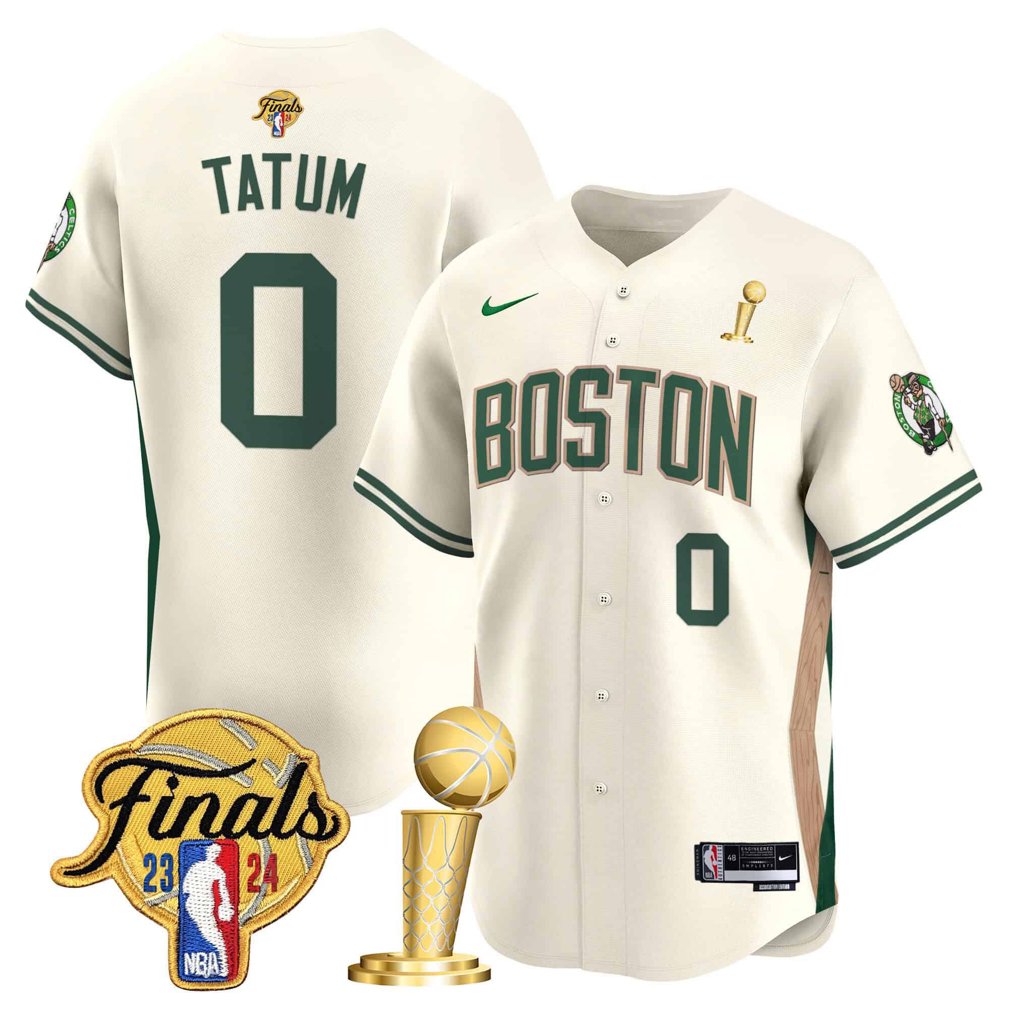 Men Boston Celtics #0 Tatum Cream 2024 Nike Final & Champions Patch Baseball NBA Jersey